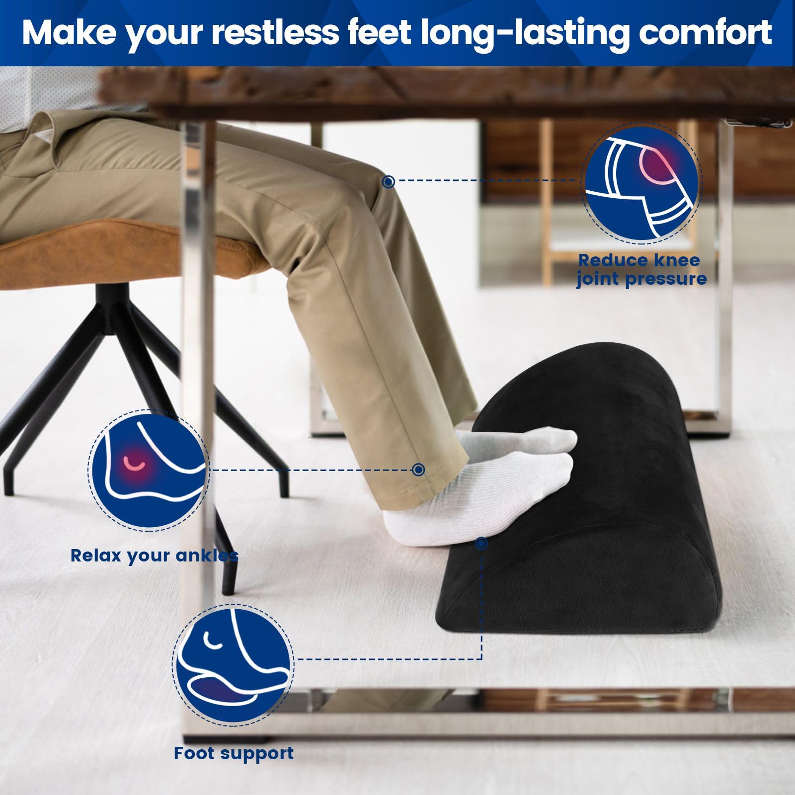 Ergonomic Under Desk Foot Rest Memory Foam Foot Stool with Washable Cover Office Support Cushion Black