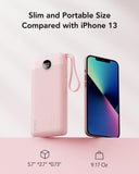 VRURC 10000mAh Portable Power Bank with Built-in Cables, LED Display & Multi-Device Fast Charging – Compact Travel Charger Pink