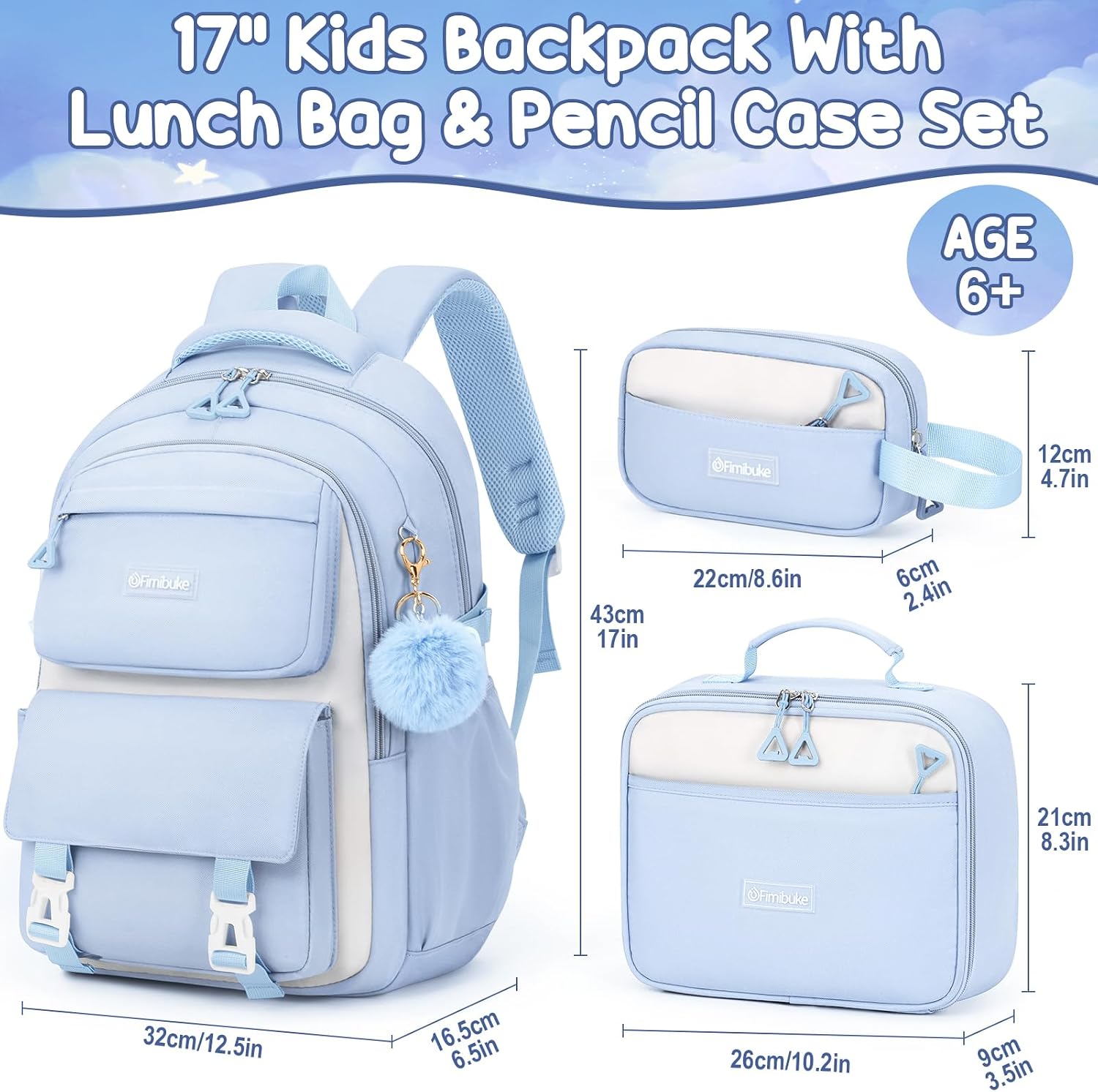 Blue 3-Piece Waterproof School Backpack Set