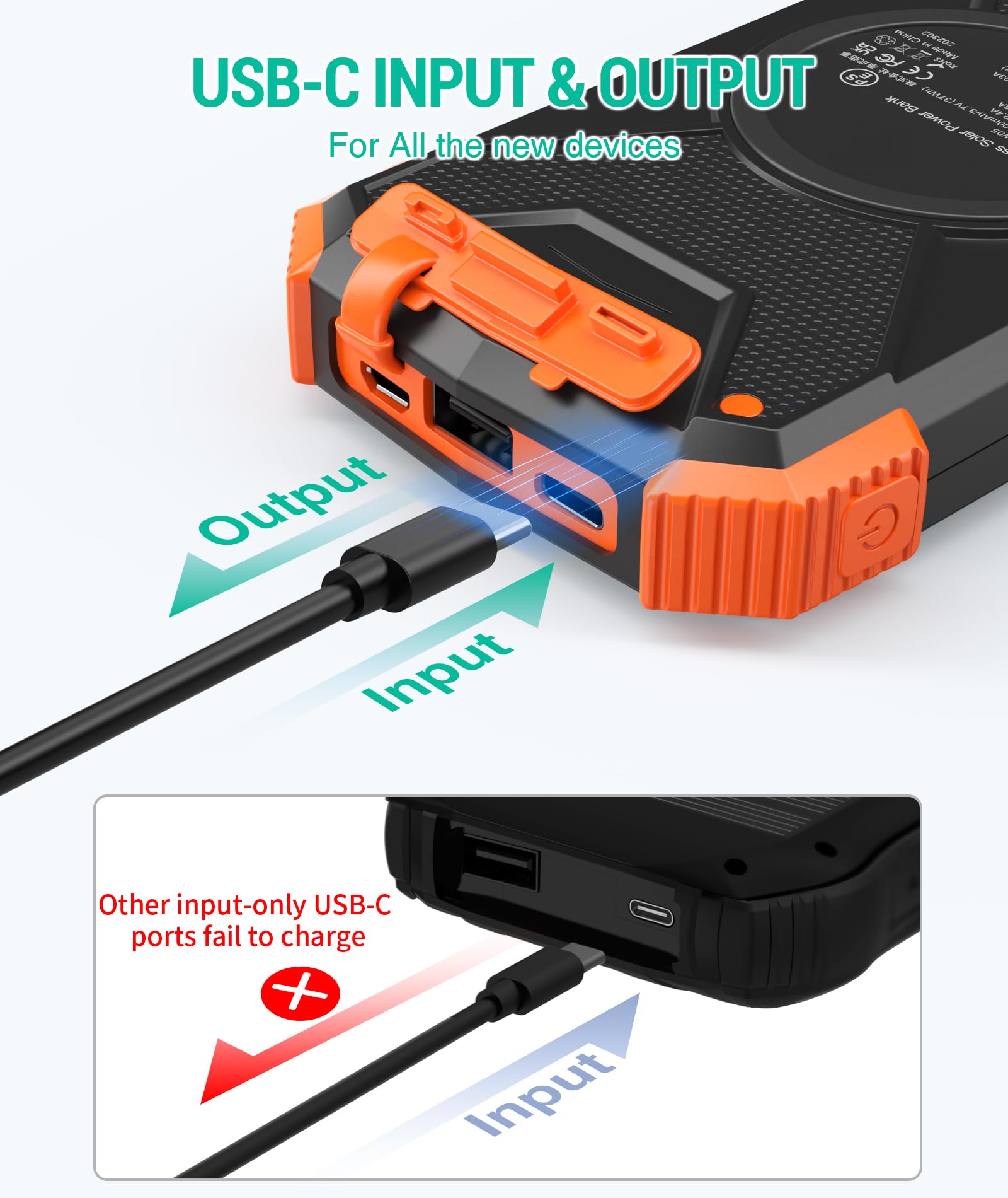 BLAVOR 10000mAh Solar Power Bank with 20W USB-C Fast Charging, Wireless Charging, Dual Flashlight & Compass – Waterproof Outdoor Portable Charger for iPhone, Samsung & Camping