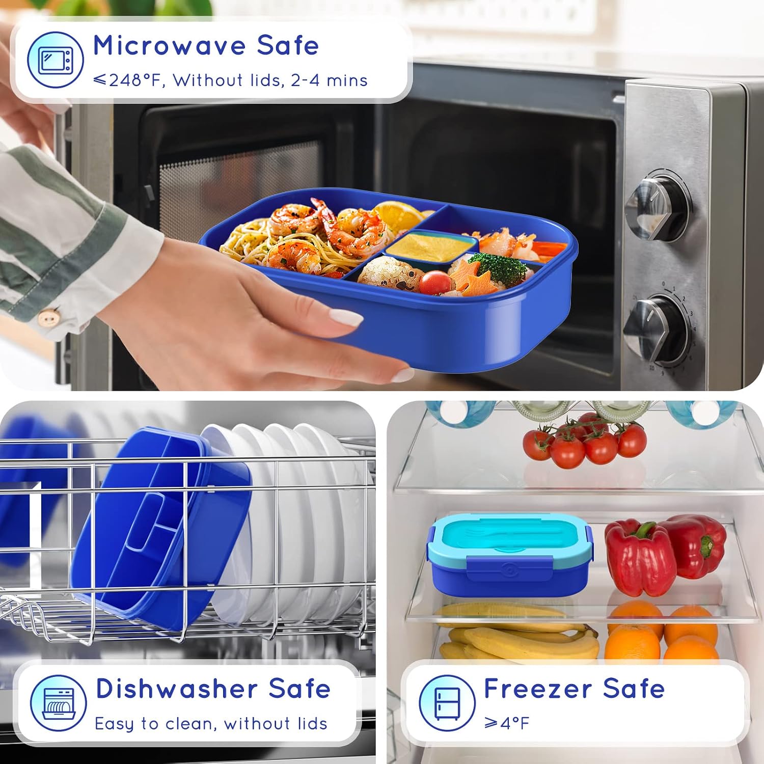 Blue 44 oz Kids Bento Box with Utensils and Food Picks