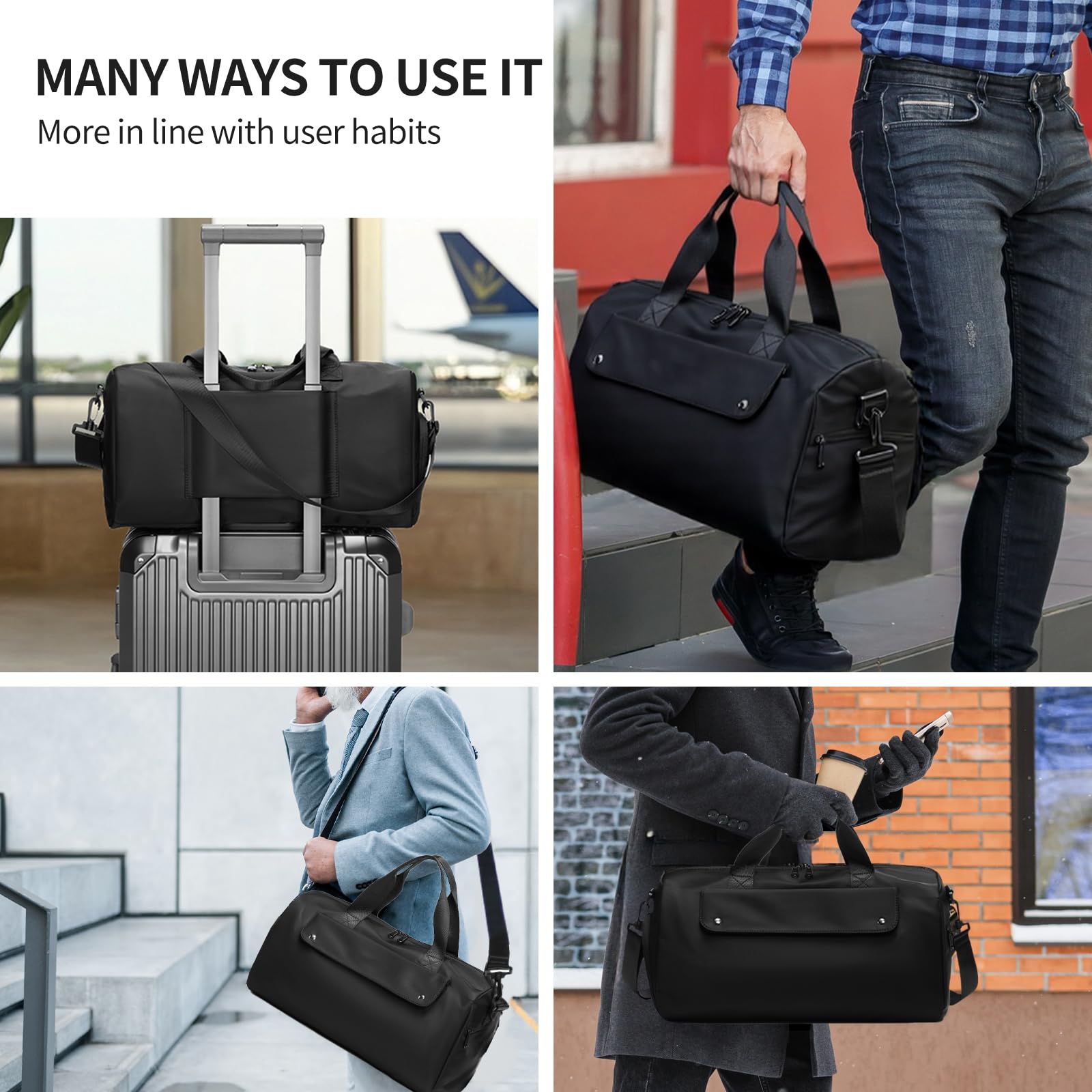 Reeyee Compact Cordura Gym & Travel Duffle Bag with Shoe Compartment and Trolley Sleeve – Black