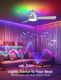 Homlit 42” Smart RGB Ceiling Fan with Music Sync, Alexa Control & Whisper-Quiet DC Motor – Silver