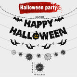 Black Glitter “Happy Halloween” Banner Set 🕷️ – Pre-Assembled Party Garland with Spiders, Bats & Webs