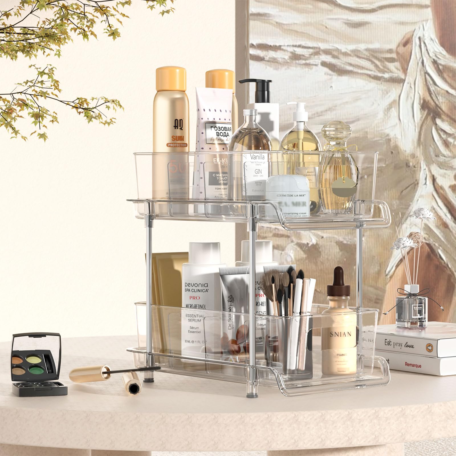Hihegd 2-Tier Clear Pull-Out Organizer Set – Modular Under-Sink Storage with Adjustable Dividers