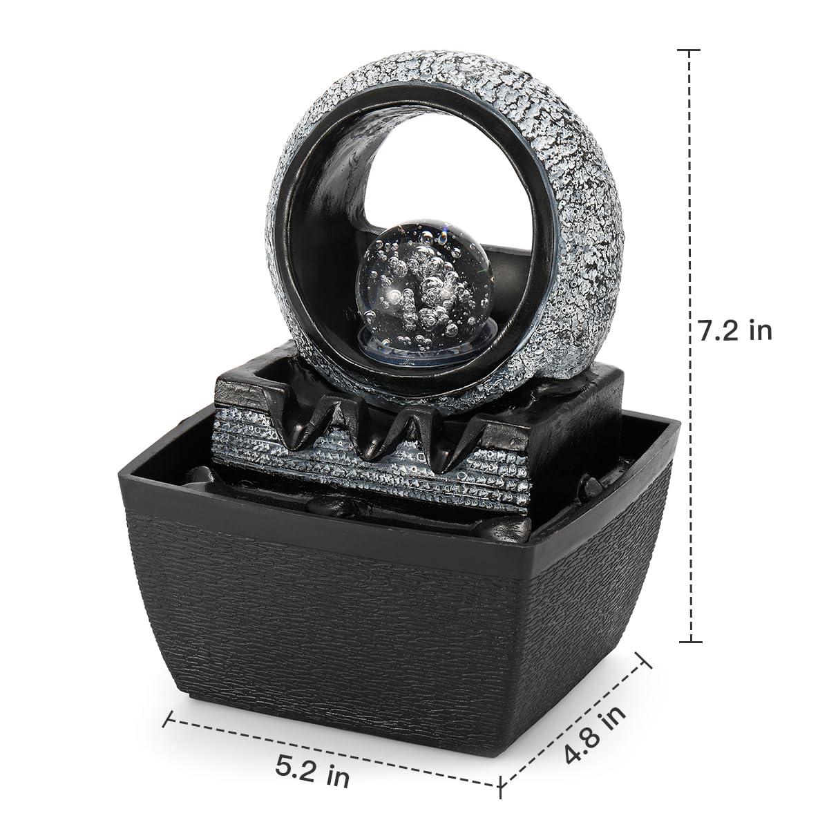 LED Rolling Ball Tabletop Water Fountain – Adjustable 3-Level Indoor Zen Decor (Painted Resin)