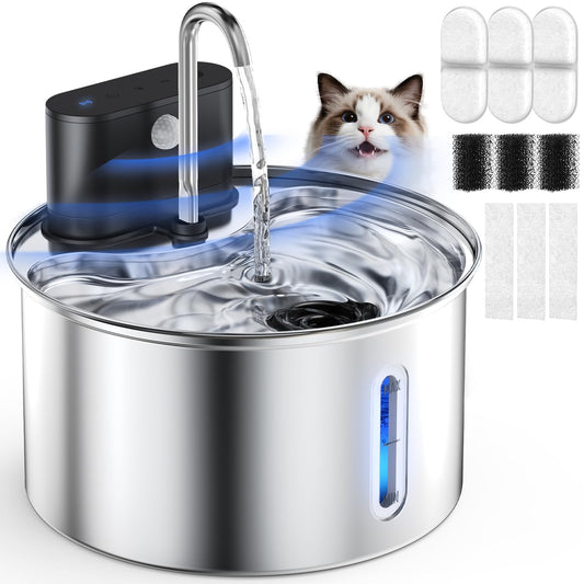 3L Stainless Steel Wireless Cat Water Fountain – 4000mAh Rechargeable with 3 Flow Modes & 5-Layer Filtration