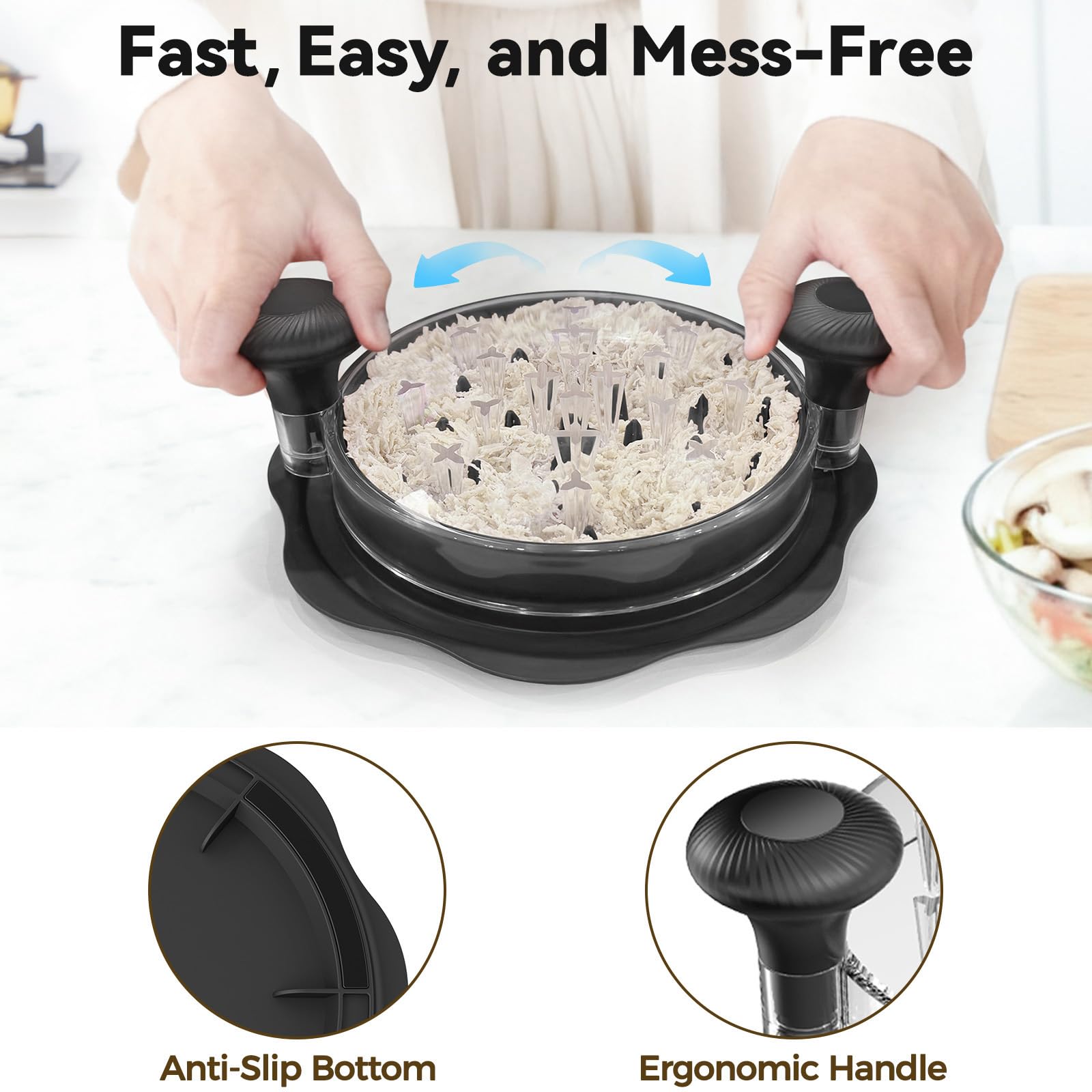 Manual Chicken Shredder Tool with Non-Slip Base – BPA-Free Meat Shredding Bowl for Fast Prep