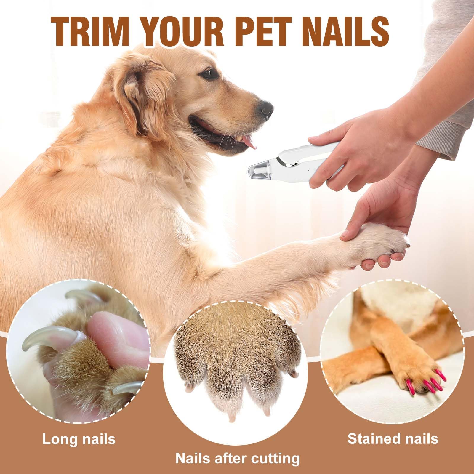 2-in-1 Dog Nail Clipper & Grinder with LED Light – Quiet Type-C Rechargeable Pet Nail Trimmer (Pink)