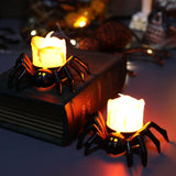 Flameless Halloween Spider Tealight Candles – 6 Black Spiders with Orange LED Lights for Creepy Party Decor