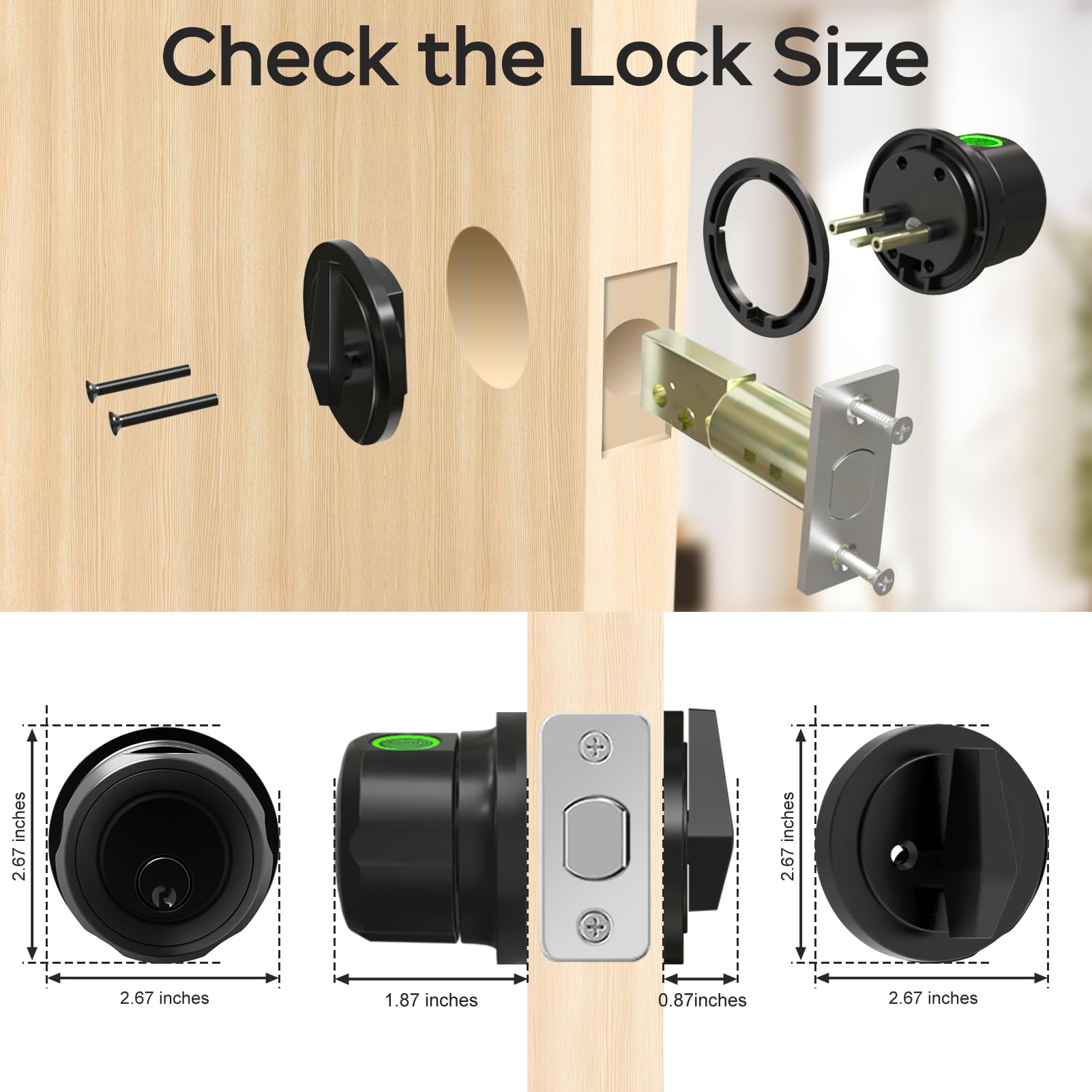 Smart Fingerprint Door Lock with Bluetooth App & Key Access, Rechargeable Digital Door Knob Lock with Voice Control Support
