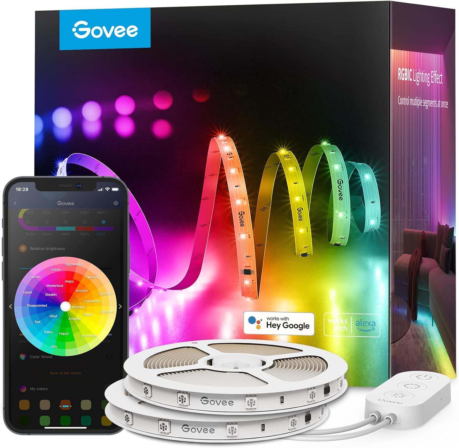100ft RGBIC Smart LED Strip Lights (2x50ft) with Alexa, App Control & 11 Music Modes – Indoor Use
