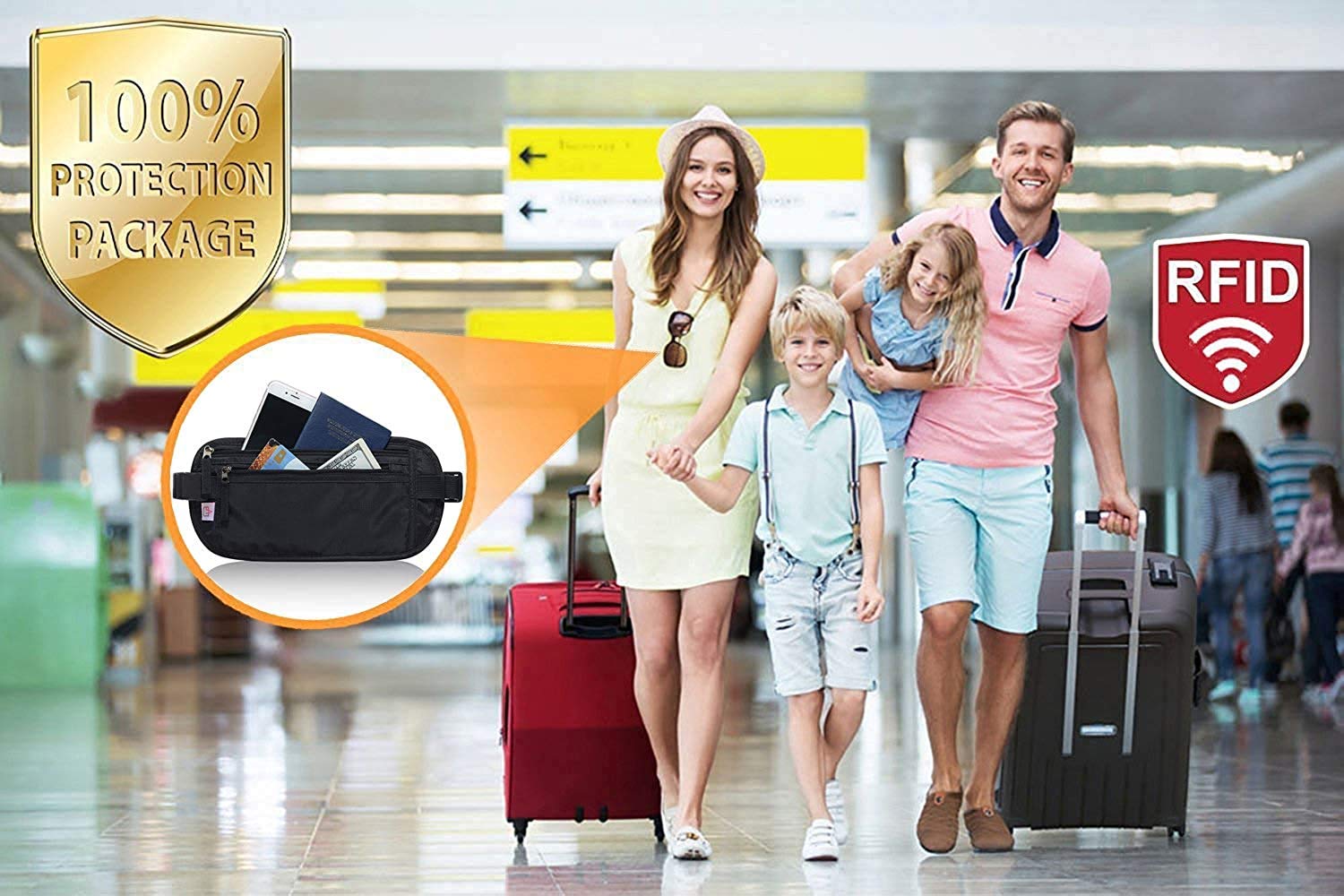 RFID Blocking Money Belt & Passport Holder – Hidden Travel Wallet for Men & Women (Black)