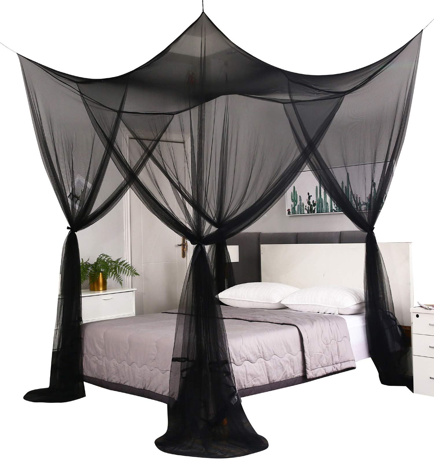 Gothic Black Bed Canopy – 4-Post Mosquito Net for Full, Queen & King Size Beds (Indoor/Outdoor Use)