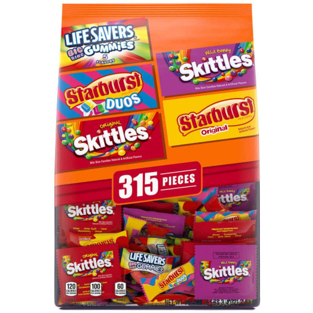 STARBURST, SKITTLES & LIFE SAVERS Halloween Variety Bag – 315PCS Fruity Candy Mega Mix 🍓🍋🍇 Perfect for Parties & Trick-or-Treat 🎃