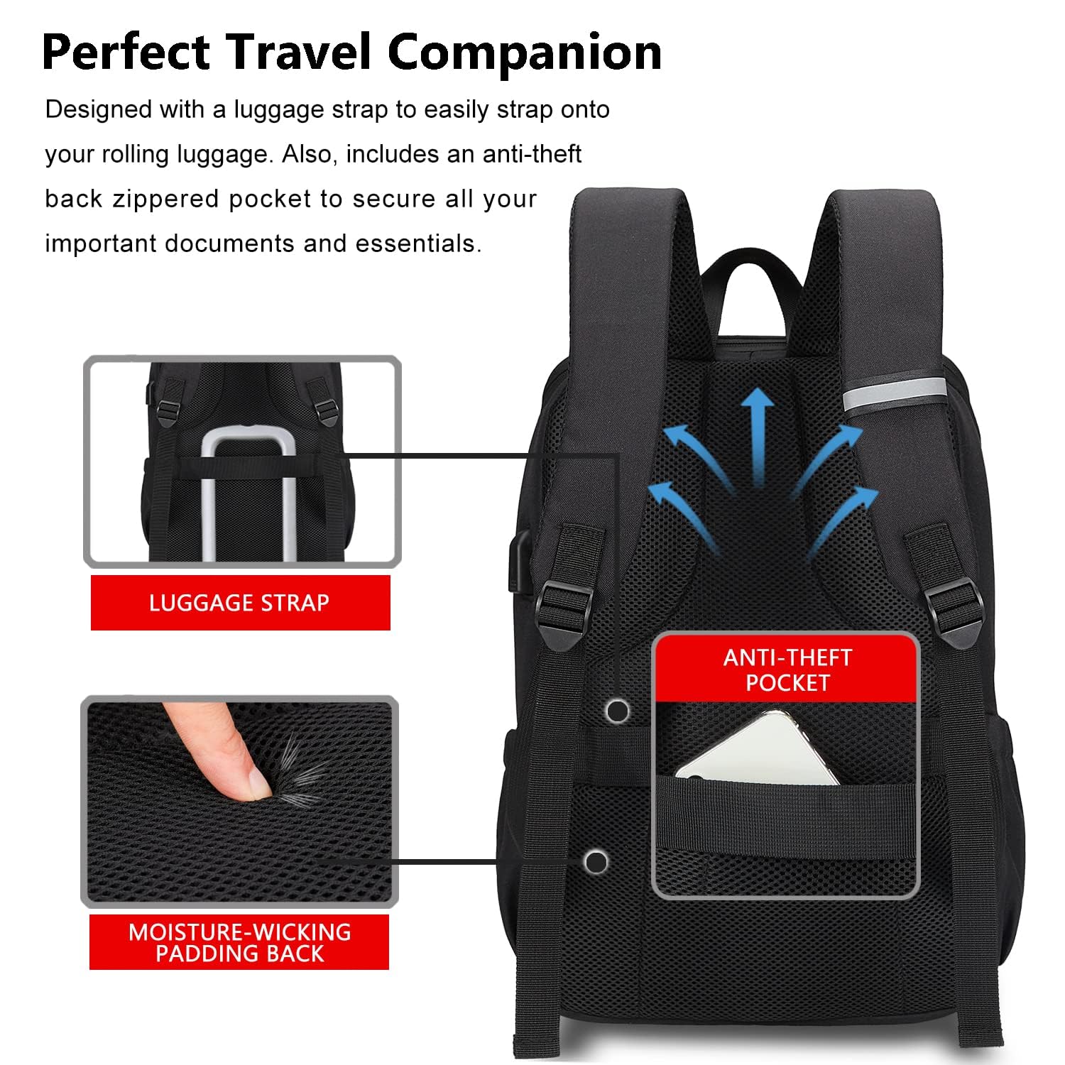 MAXTOP Deep Storage Laptop Backpack with USB Charging – Water-Resistant 15.6″ College & Work Backpack (Black)