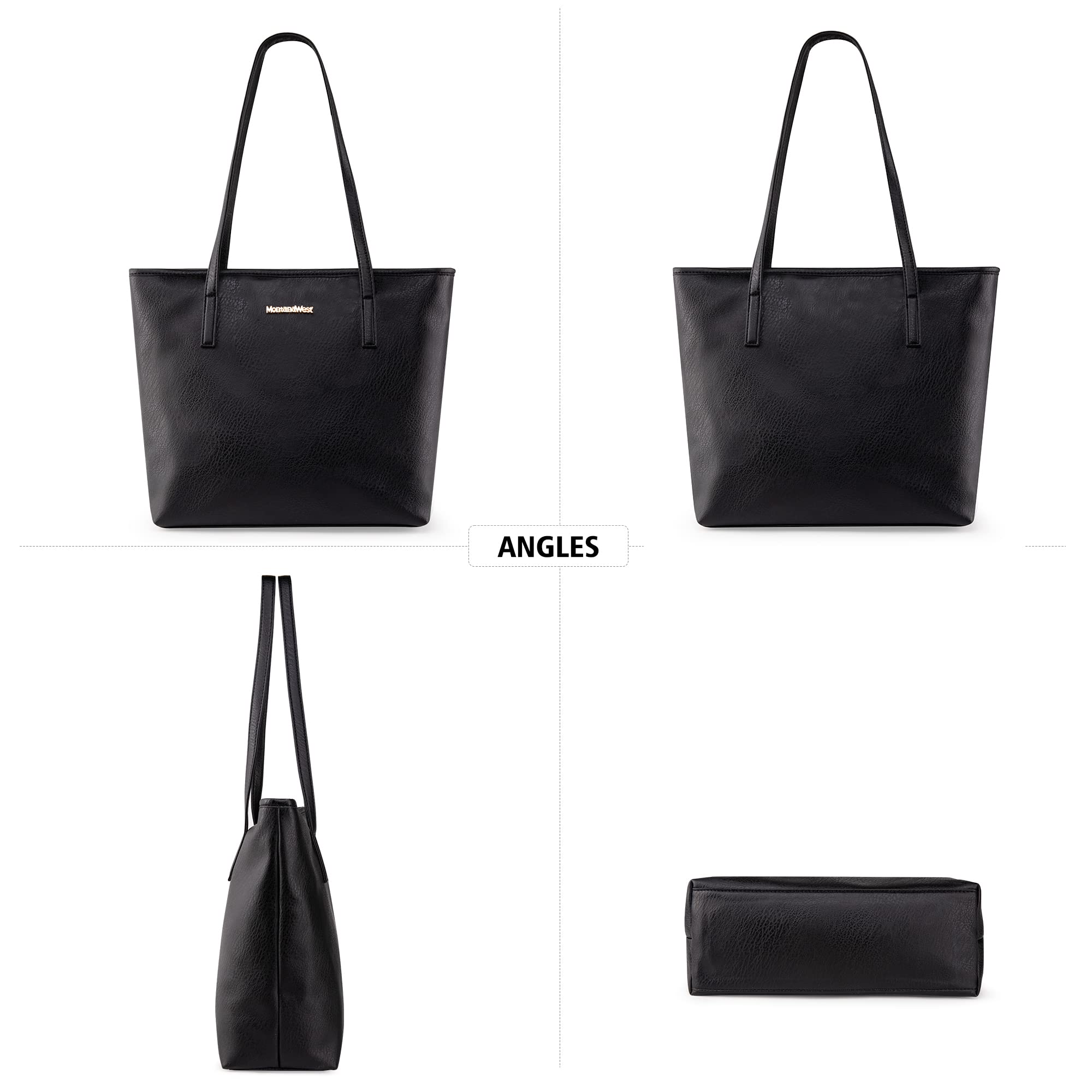 Montana West Large Tote Bag for Women – Vegan Leather Top Handle Shoulder Satchel with Zipper & Pouch (Black)