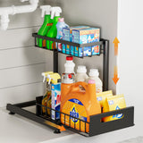 Under Sink Organizer (2-Tier) – L-Shaped Metal Pull-Out Cabinet Storage with Sliding Drawer