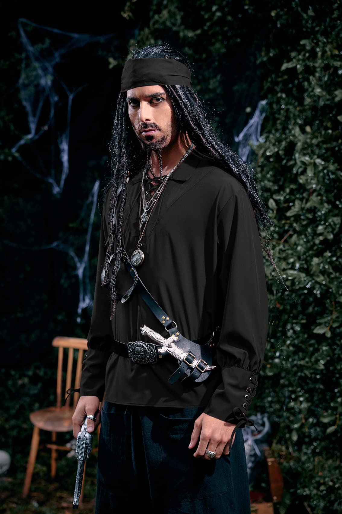 Black Pirate Renaissance Shirt – Lace-Up Medieval Long Sleeve Top for Men & Women ⚓🖤