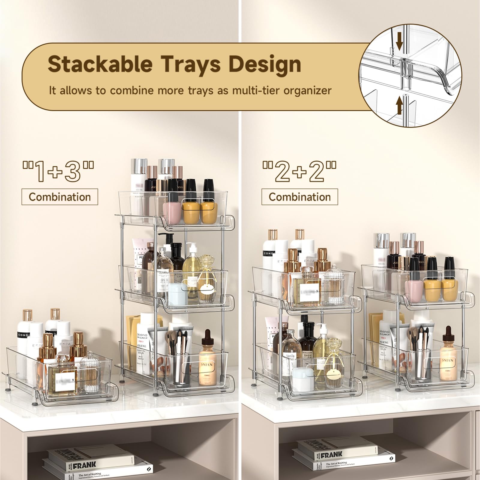 Hihegd 2-Tier Clear Pull-Out Organizer Set – Modular Under-Sink Storage with Adjustable Dividers