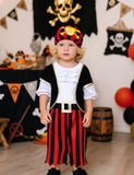 Baby Boy Pirate Costume – Classic Black Cotton Buccaneer Outfit with Hat, Ruffled Top & Jagged Pants for Halloween and Parties