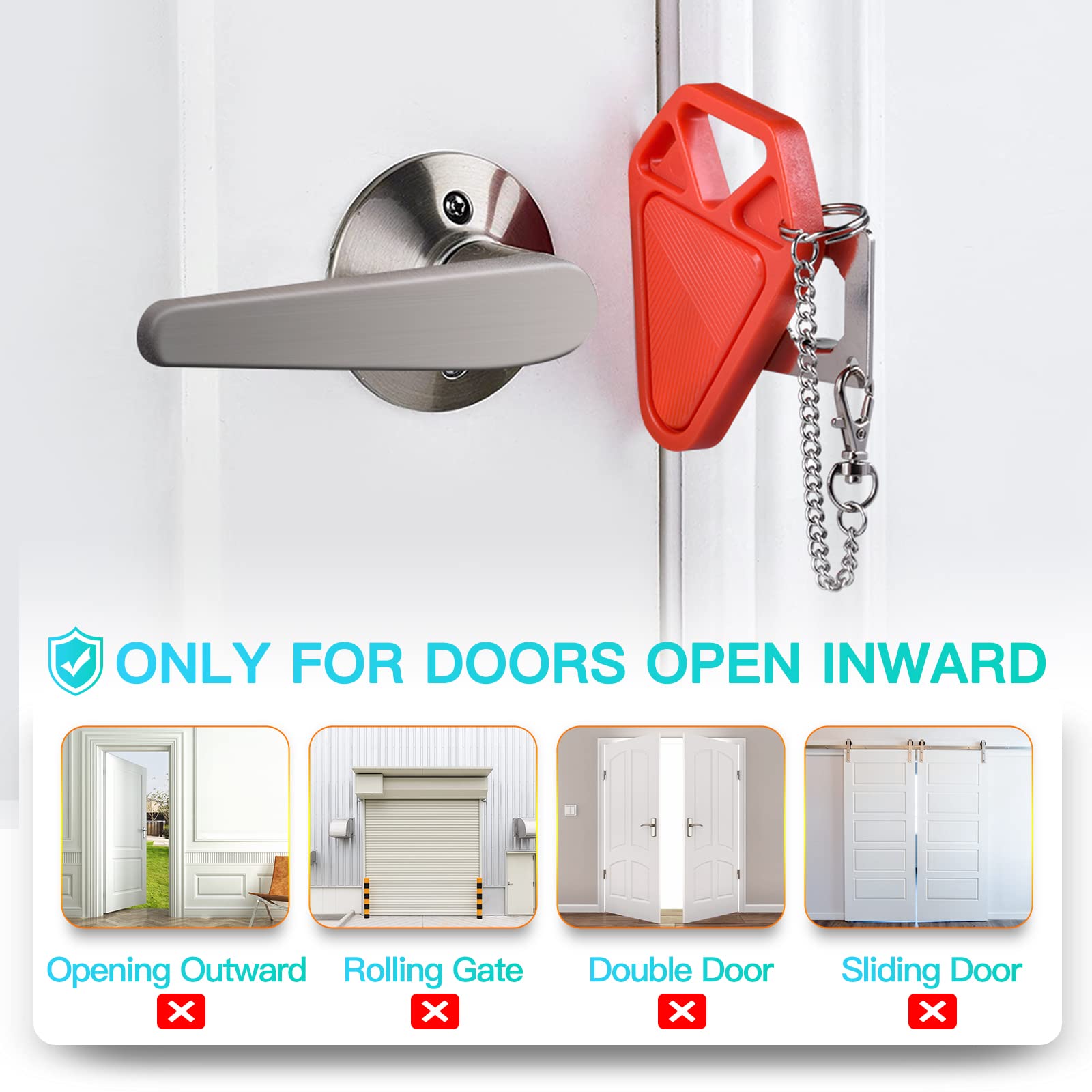 Red Portable Door Lock for Travel – Inside Security Lock for Hotels, Bedrooms & Apartments