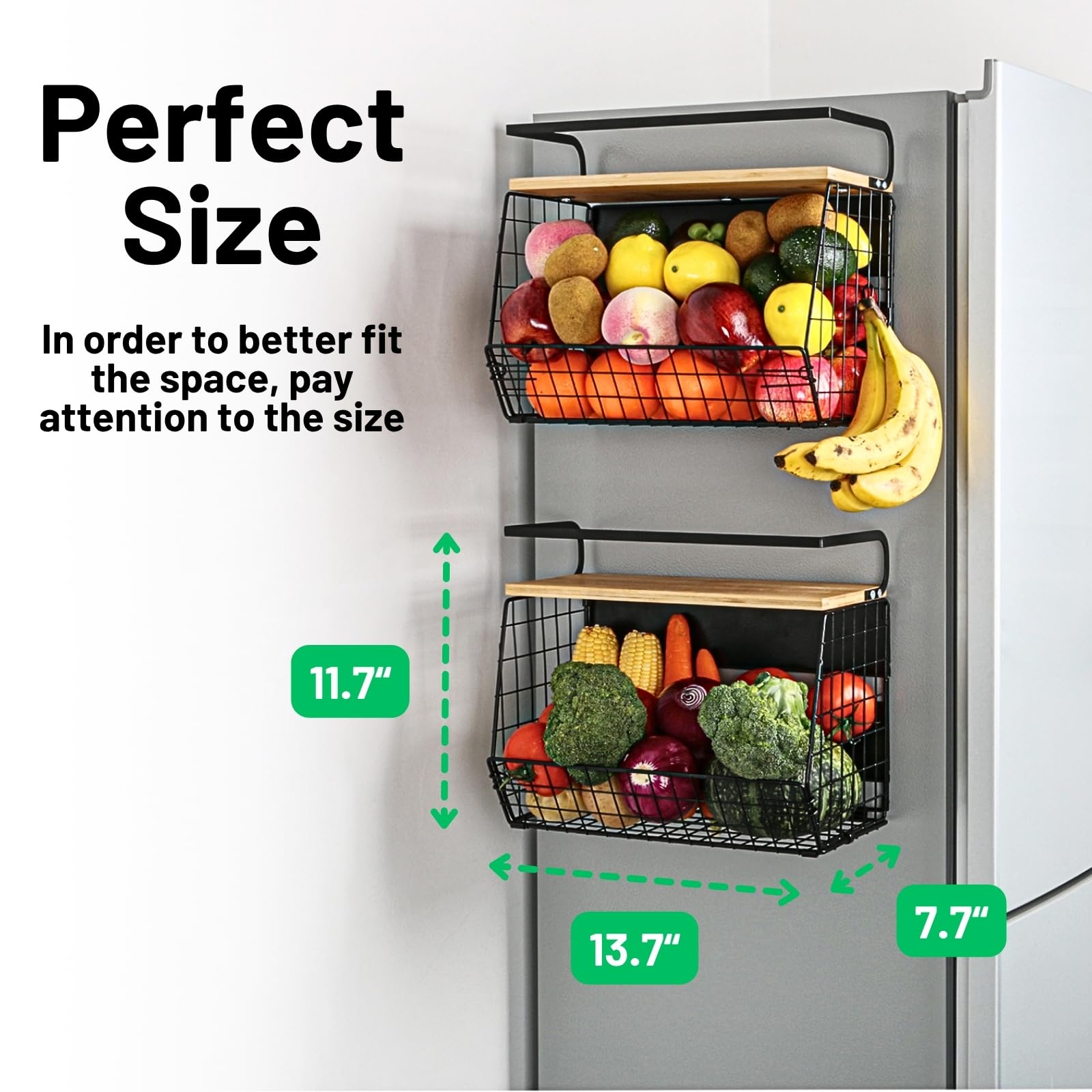 OFIRAY Magnetic Refrigerator Shelf with Wood Lid – Large Capacity Pantry & Produce Organizer for Kitchen