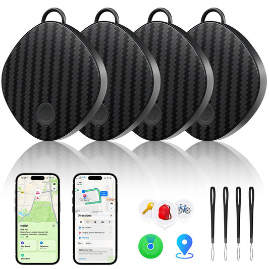 Apple Find My Compatible Bluetooth Tracker Tags 4 Pack with Loud Sound Alert, Water-Resistant Design & Replaceable Battery – Black