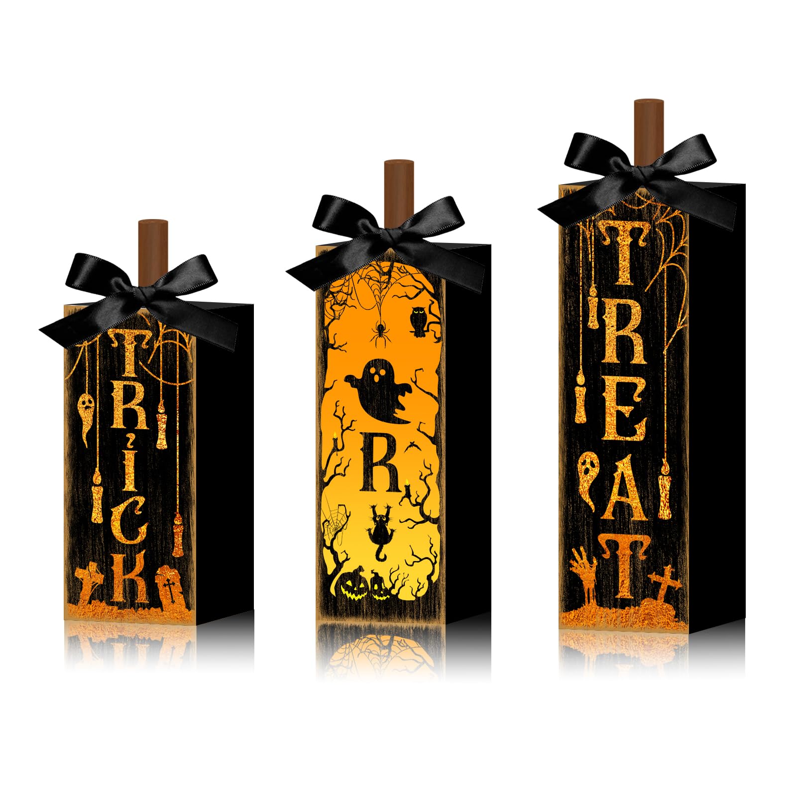 Trick or Treat Wooden Block Set – Halloween Table & Mantel Decor with Pumpkins, Ghosts & Bats