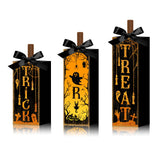 Trick or Treat Wooden Block Set – Halloween Table & Mantel Decor with Pumpkins, Ghosts & Bats
