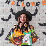 24-Pack Halloween Non-Woven Tote Bags – 6 Classic Designs (Pumpkin, Black Cat, Ghost) Reusable Trick-or-Treat Gift Bags