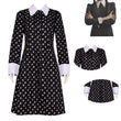 Women’s Black Lapel Dress with White Floral Print – Vintage Gothic Style for Halloween & Daily Wear