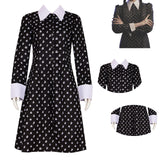 Women’s Black Lapel Dress with White Floral Print – Vintage Gothic Style for Halloween & Daily Wear