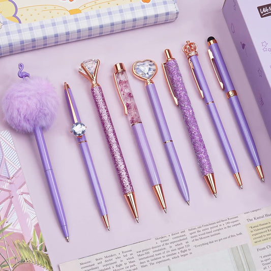 8-Piece Purple Crystal Ballpoint Pen Gift Set
