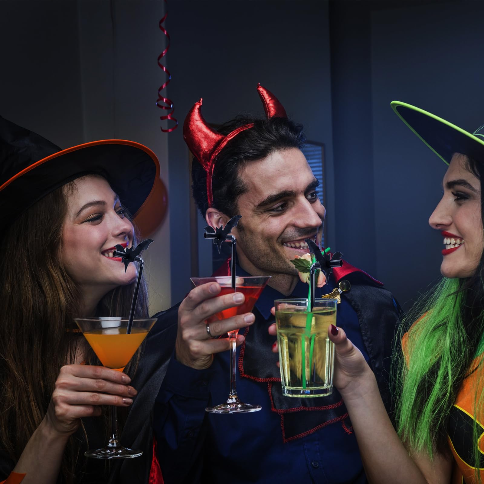 20PCS Black Halloween Bat Straws – Reusable Plastic Party Straws for Drinks, Kids, Birthday, Cosplay & Halloween Decorations