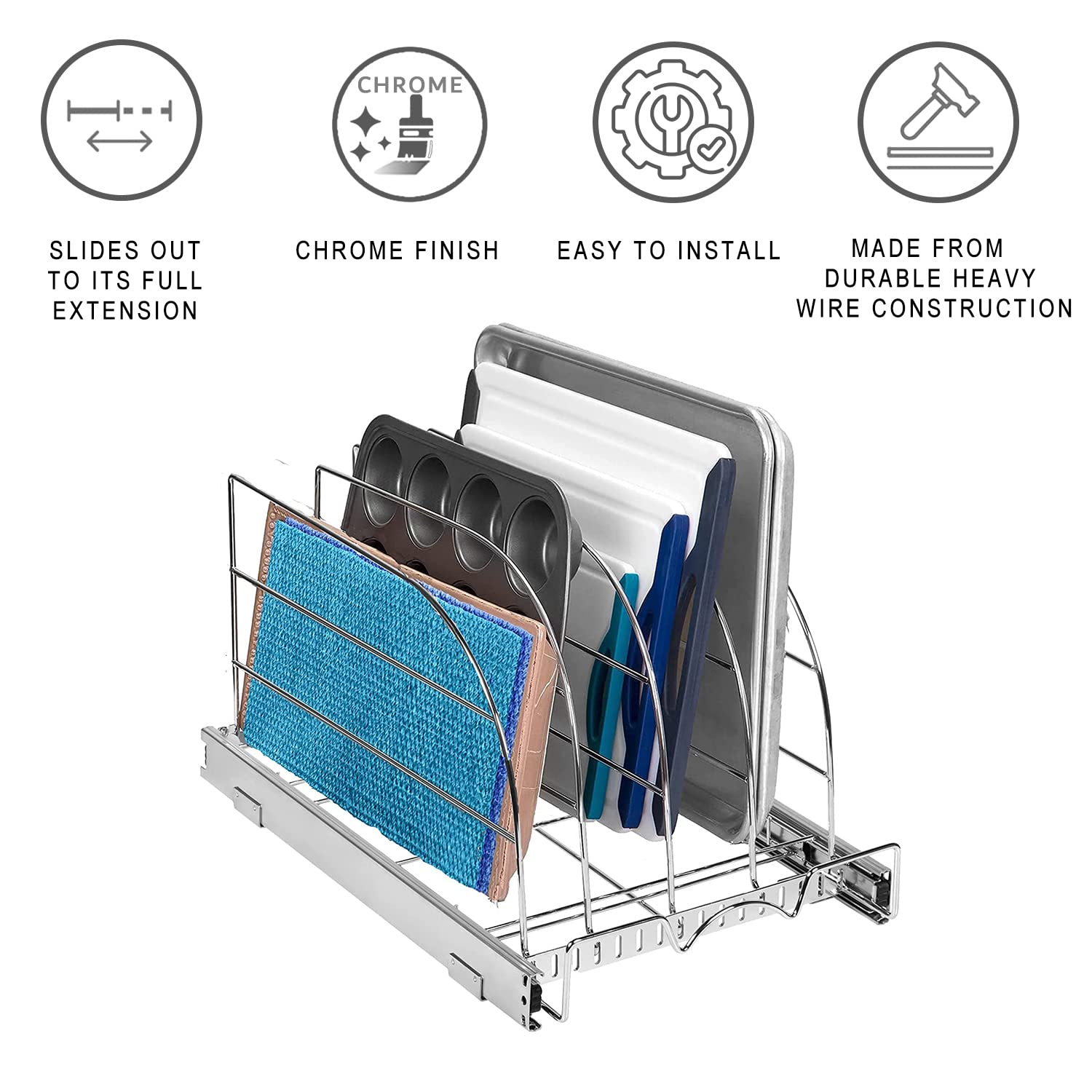 Holdn’ Storage Pull-Out Bakeware Organizer – Adjustable Divider Rack for Narrow Kitchen Cabinets