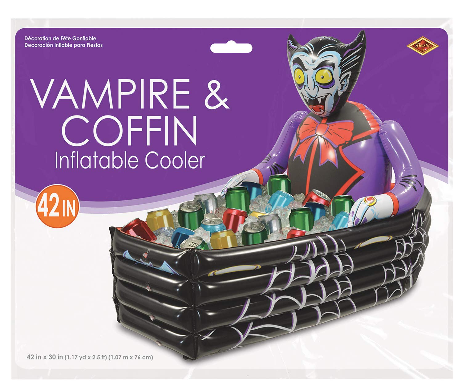 Inflatable Vampire & Coffin Cooler – Halloween Party Drink Holder (Holds 48 Cans, 30” x 42”)