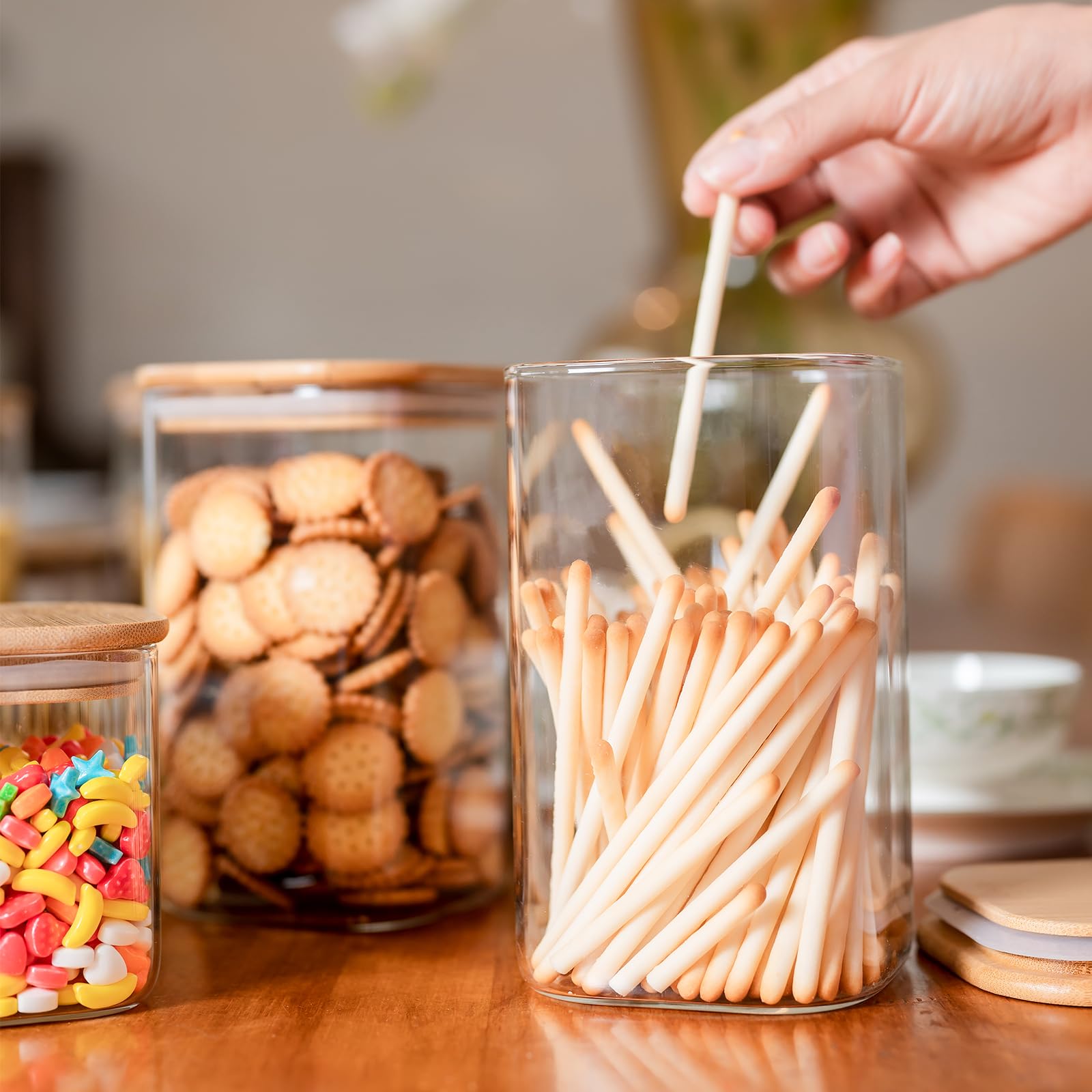 Square Glass Food Storage Jars – 6-Piece 37oz Airtight Kitchen Storage Container Set