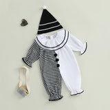 Toddler Clown Halloween Costume – White Baby Jumpsuit & Hat Set for Boys and Girls (Soft Polyester Blend)