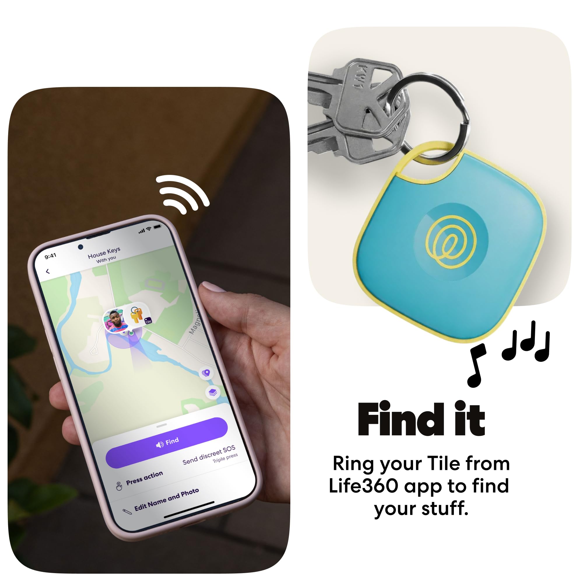Tile Bluetooth Tracker Aqua Lemon, Item Locator with 350 ft Range, SOS Alert, Life360 Compatible, Waterproof IP68, iOS & Android