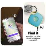 Tile Bluetooth Tracker Aqua Lemon, Item Locator with 350 ft Range, SOS Alert, Life360 Compatible, Waterproof IP68, iOS & Android