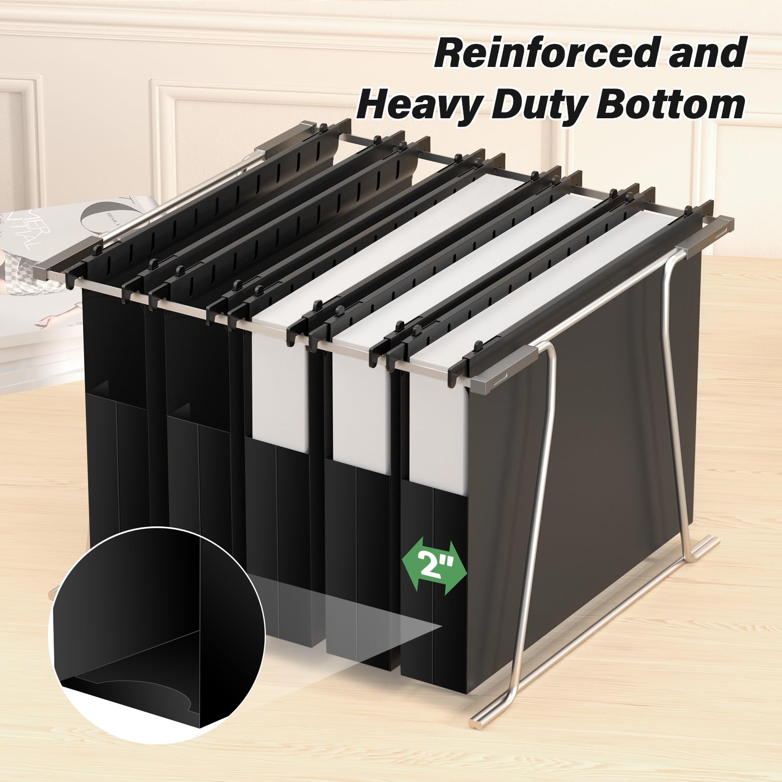 Heavy-Duty Plastic Hanging File Folders – Expandable Letter Size Filing System with Tabs (Black, 12-Pack)