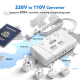 800W Pure Sine Wave Voltage Converter & Universal Travel Adapter – Multi Device International Power Converter White