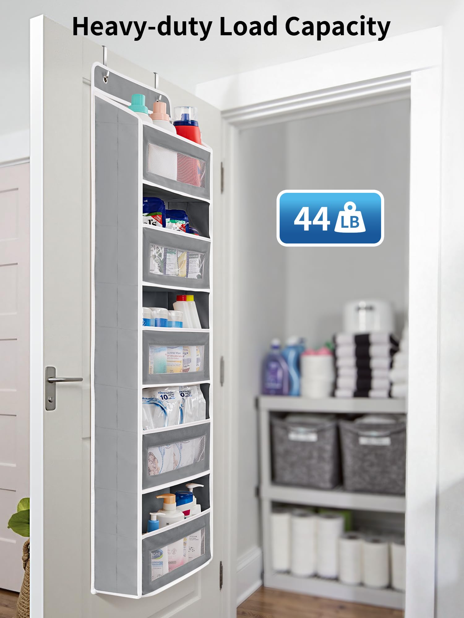JARLINK Over-The-Door Organizer with 5 Shelves – Heavy-Duty Hanging Storage with Anti-Tilt Design (Grey)