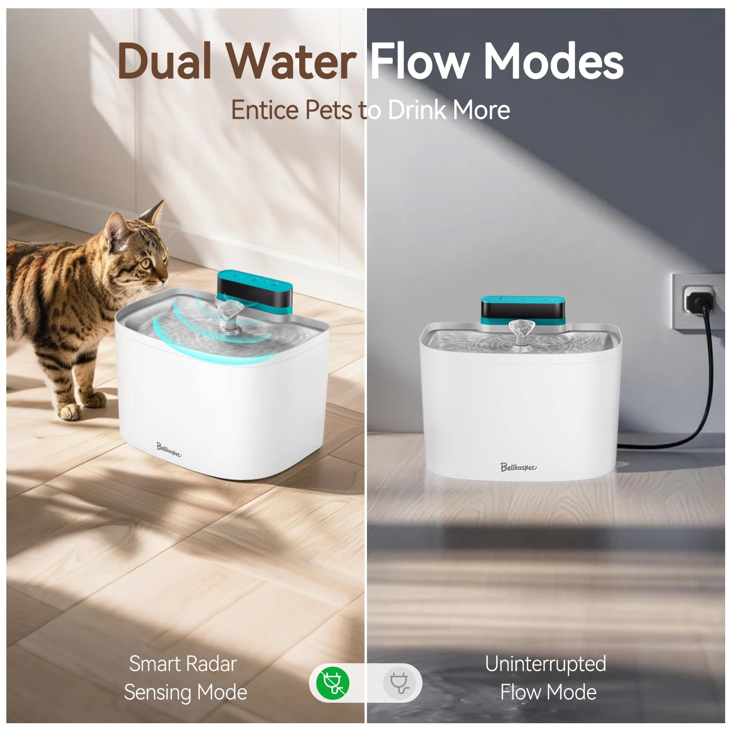 Bellkaspet M1 Pro Smart Wireless Cat Water Fountain with App Monitoring, Motion Sensor & 10,000mAh Battery – Stainless Steel, White