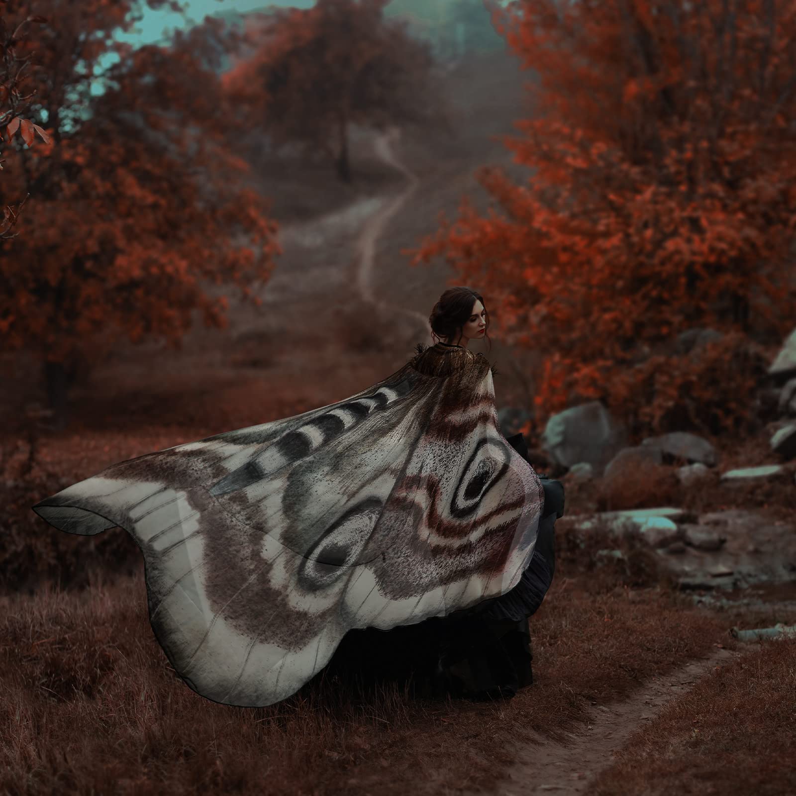 Butterfly Wings & Moth Antenna Costume Set for Women – Chiffon Cape with Headband (Halloween & Cosplay Accessory)