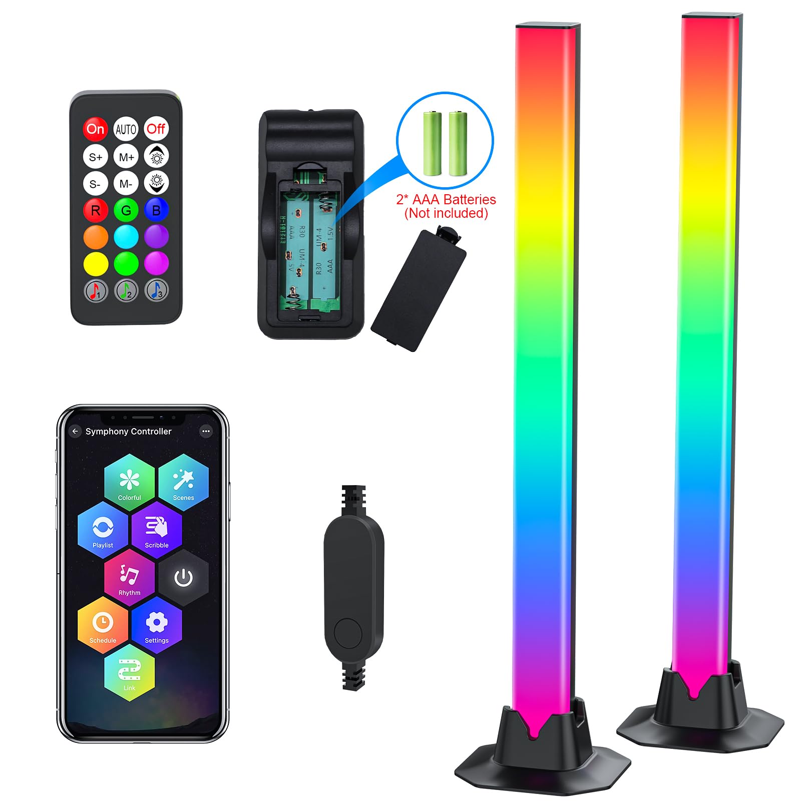 16.5” Rainbow Chasing Smart LED Light Bars – 16 Million Colors, Music Sync & App Control – Black