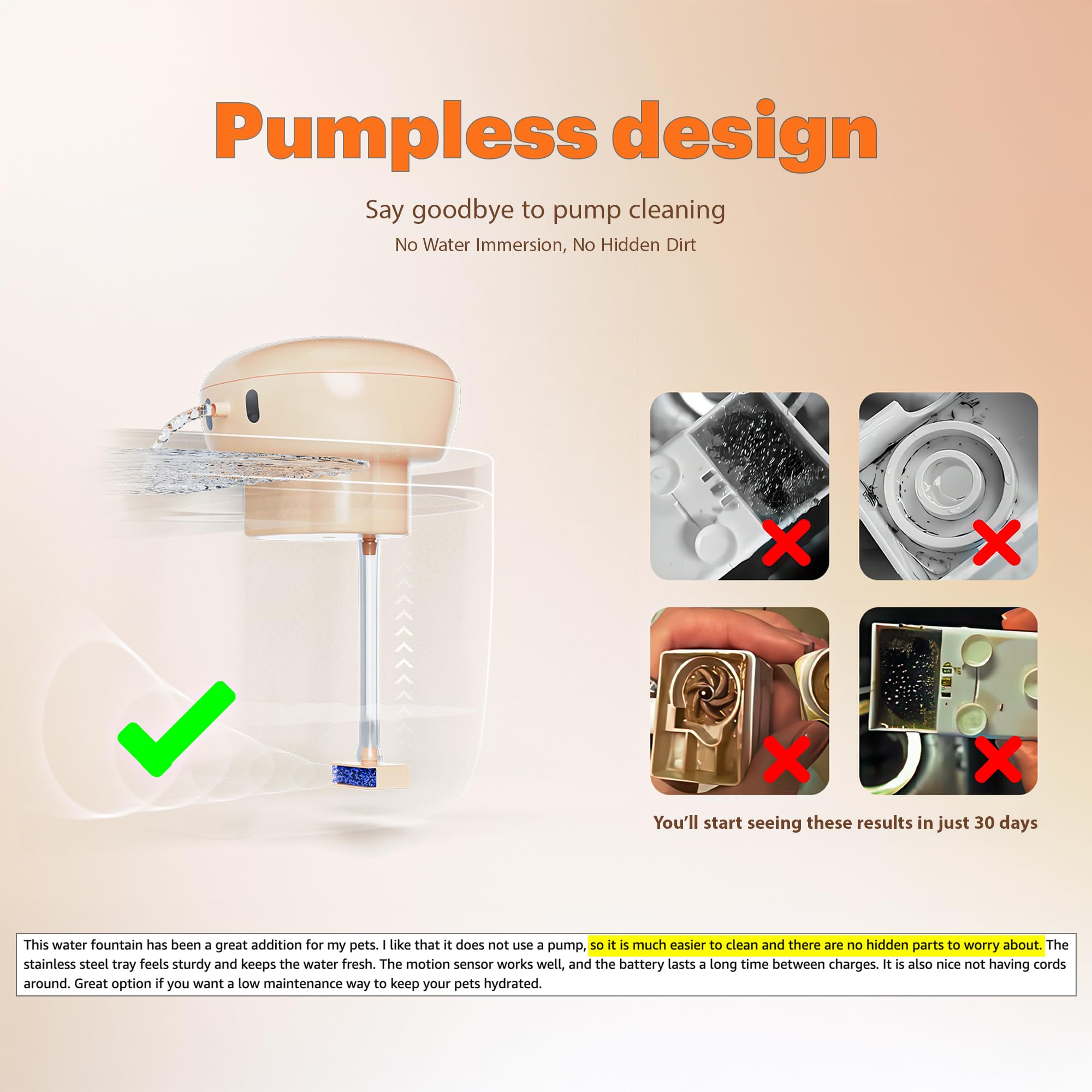 Apricot Pink Cordless Pet Water Fountain 3L – Pump-Free Vacuum System with Sensor & Timer Modes