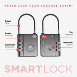 Smart TSA Luggage Lock with Apple Find My Tracking, Bluetooth Travel Security Padlock with Replaceable Battery