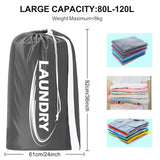 Extra Large Laundry Bag with Shoulder Strap – Heavy Duty Drawstring Clothes Storage Bag (Black & Grey)